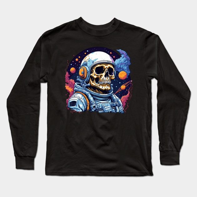 Cosmic Skull Odyssey Long Sleeve T-Shirt by Jipau